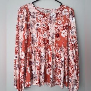 Boutique Floral Peachy Coral Blouse. Size S.